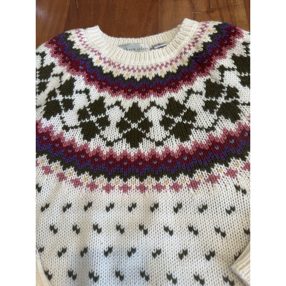 Vintage Northern Isles Sweater Fair Isle Argyle Preppy Knit Fisherman Medium - Picture 2 of 6